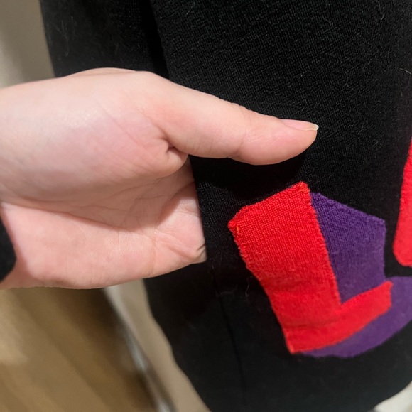 RARE Vintage Lisa Perry Black Long Sleeve Love Wool Mini Shift Dress - Picture 5 of 9